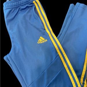 Adidas Sz L Youth Track Pants Royal Blue and Neon Green 3 Stripes